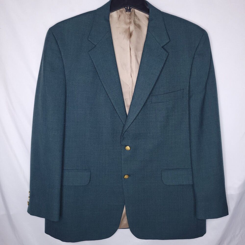 Stafford Blazer Mens 46R Green Worsted Wool Gold Button